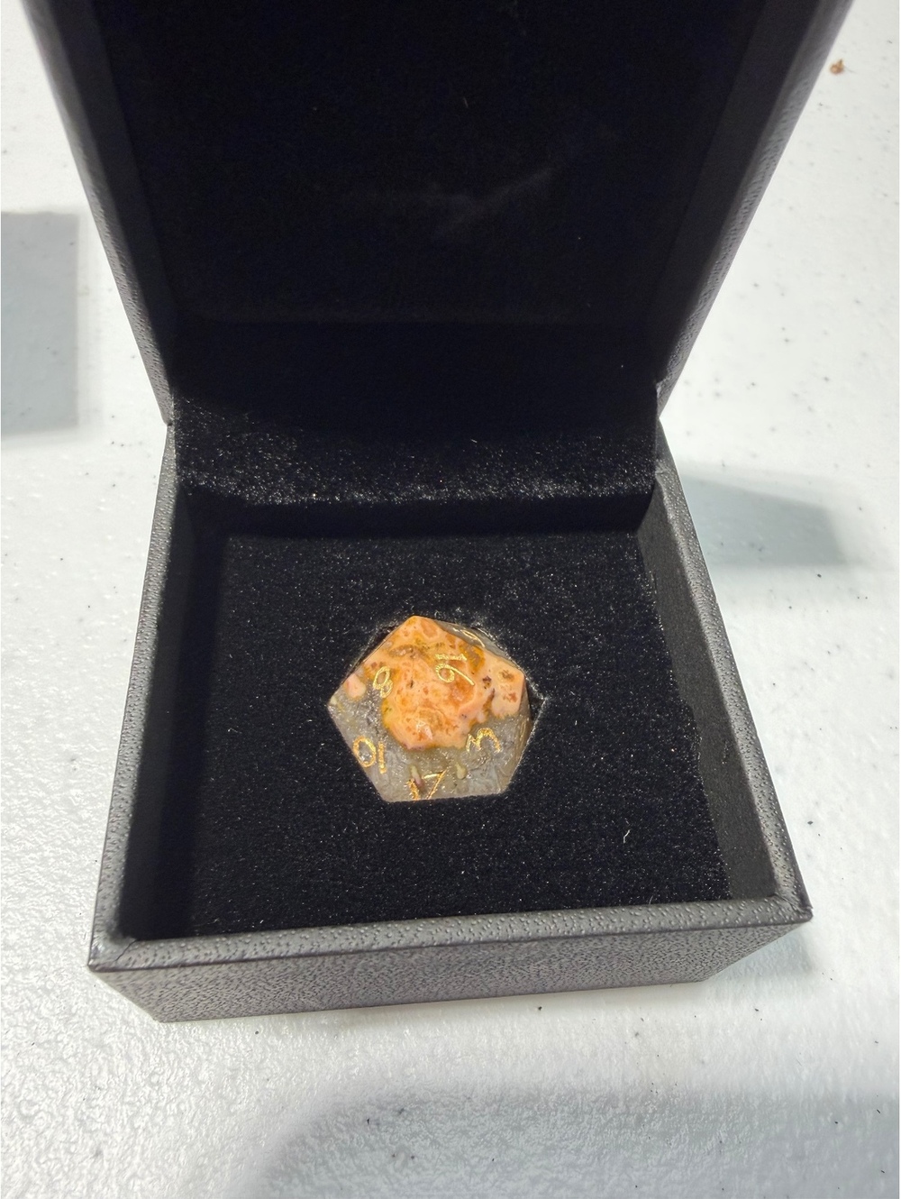 Cicada Dice Clear Orange Gold D20 Die